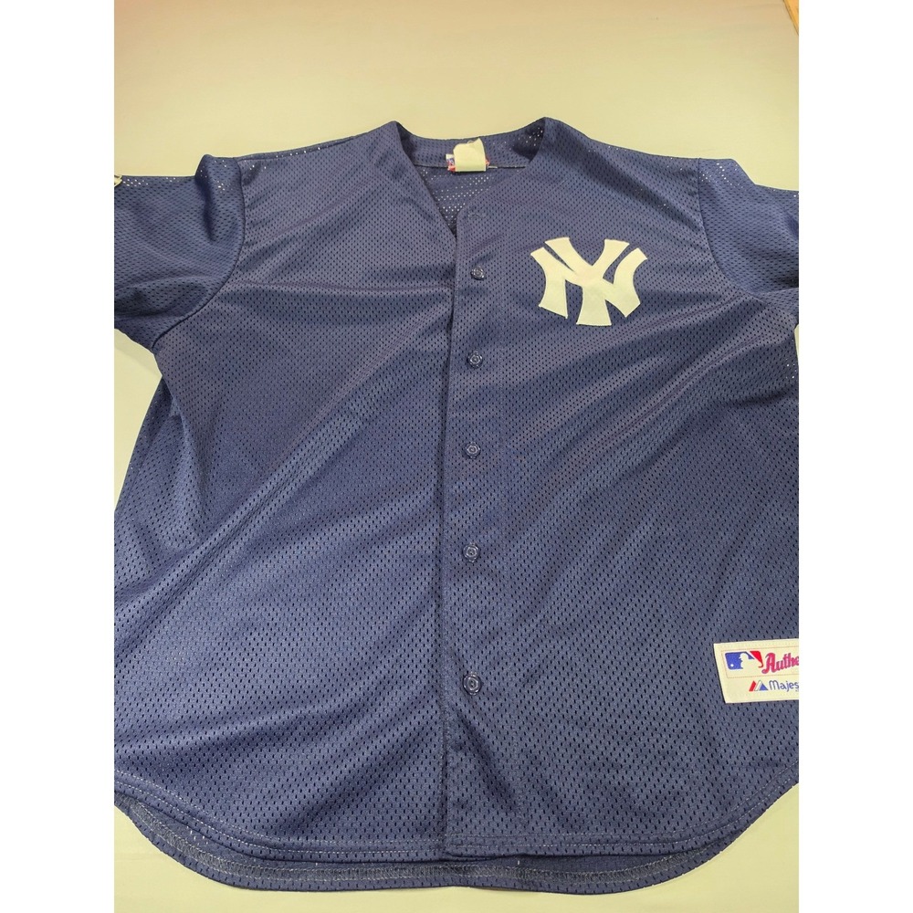 Vintage Majestic NY Yankees Jersey Mens 2X Navy Blue Mesh Authentic Collection